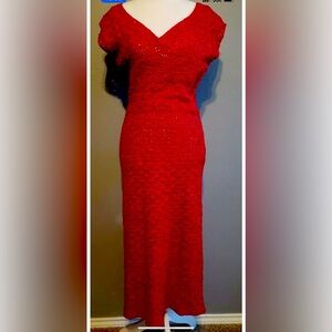 Vtg 40’s 50's Saks Fifth Avenue Red Plum Ribbon Handmade Cocktail Pinup Dress